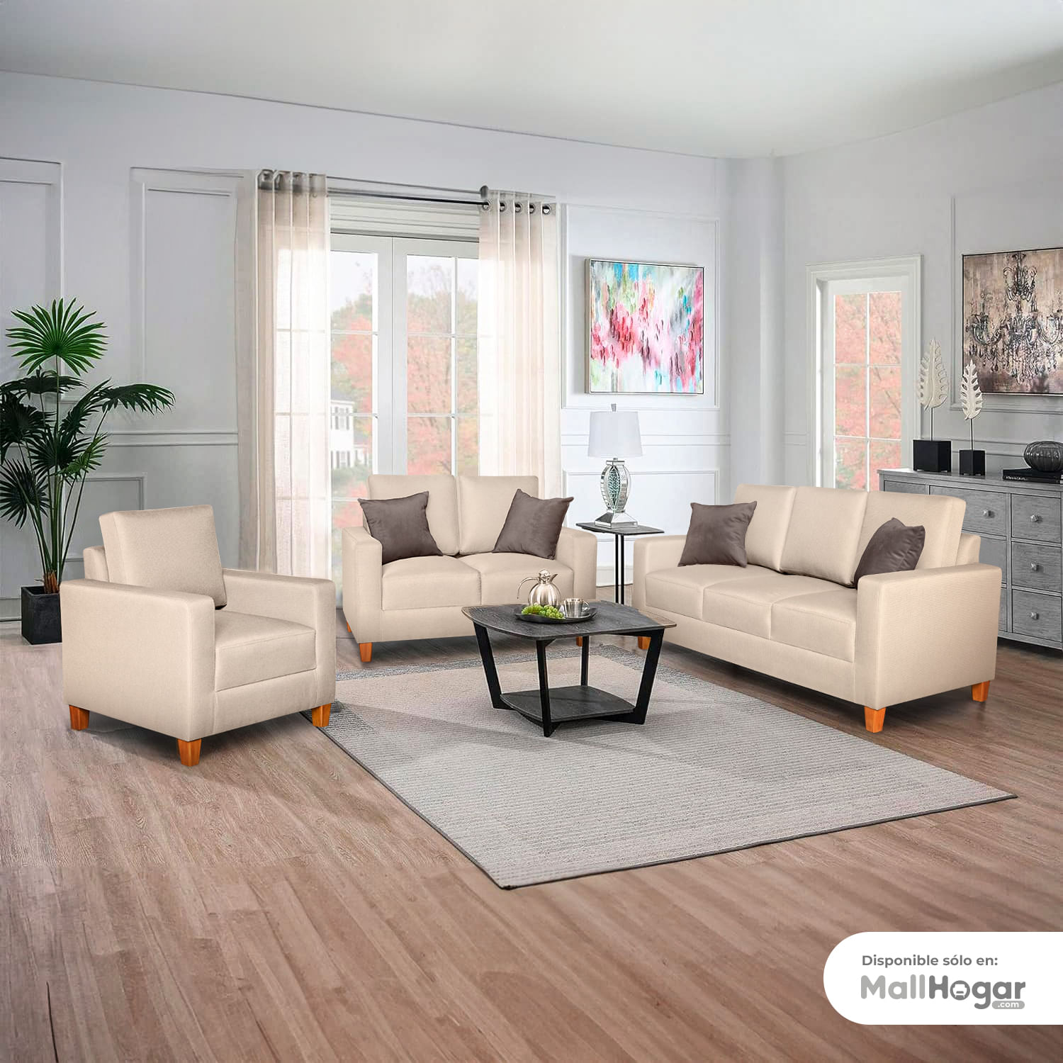 Juego de Sala Milan 3-2-1 - Beige Claro