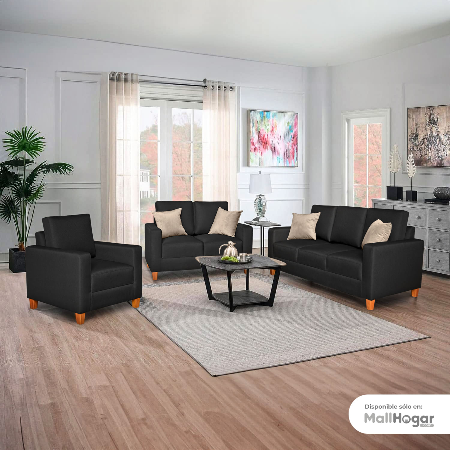 Juego de Sala Milan 3-2-1 - Negro