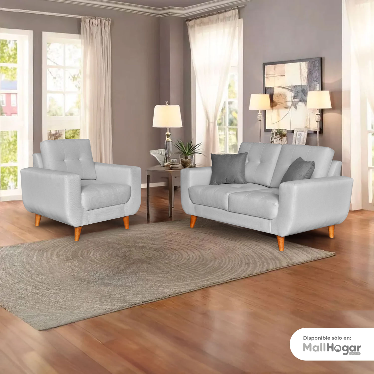 Juego de Sala Micaela 2-1 - Gris Plata