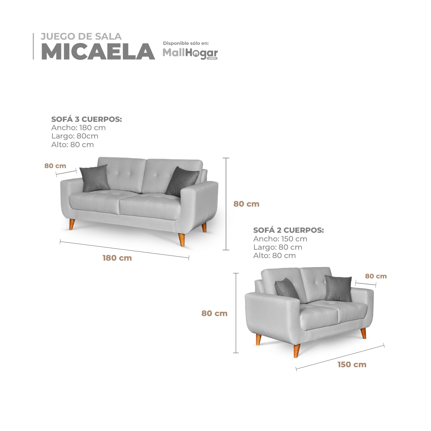 Juego de Sala Micaela 3-2 – Gris Plata