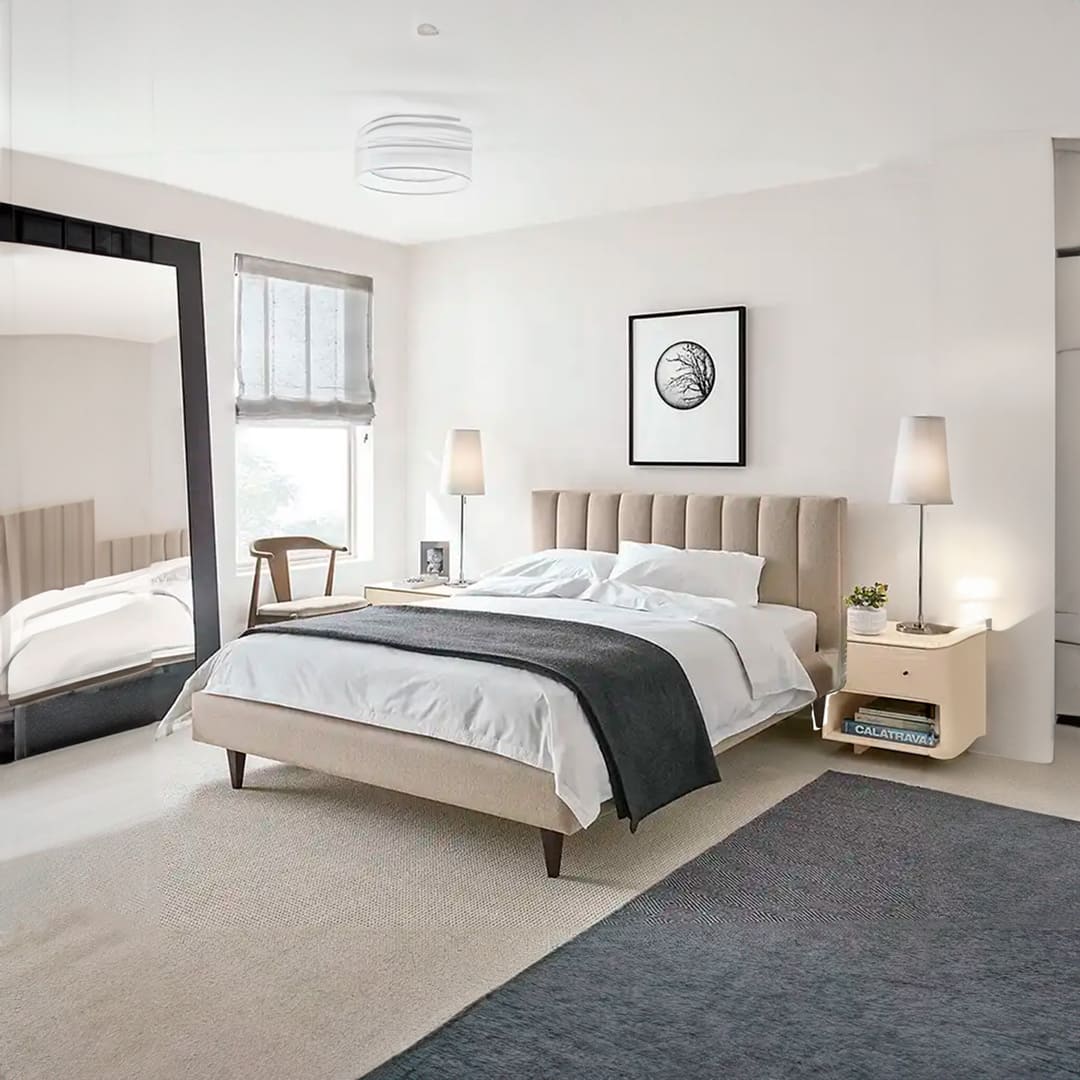 Cama Tapizada Marilia 2 Plazas - Beige Claro