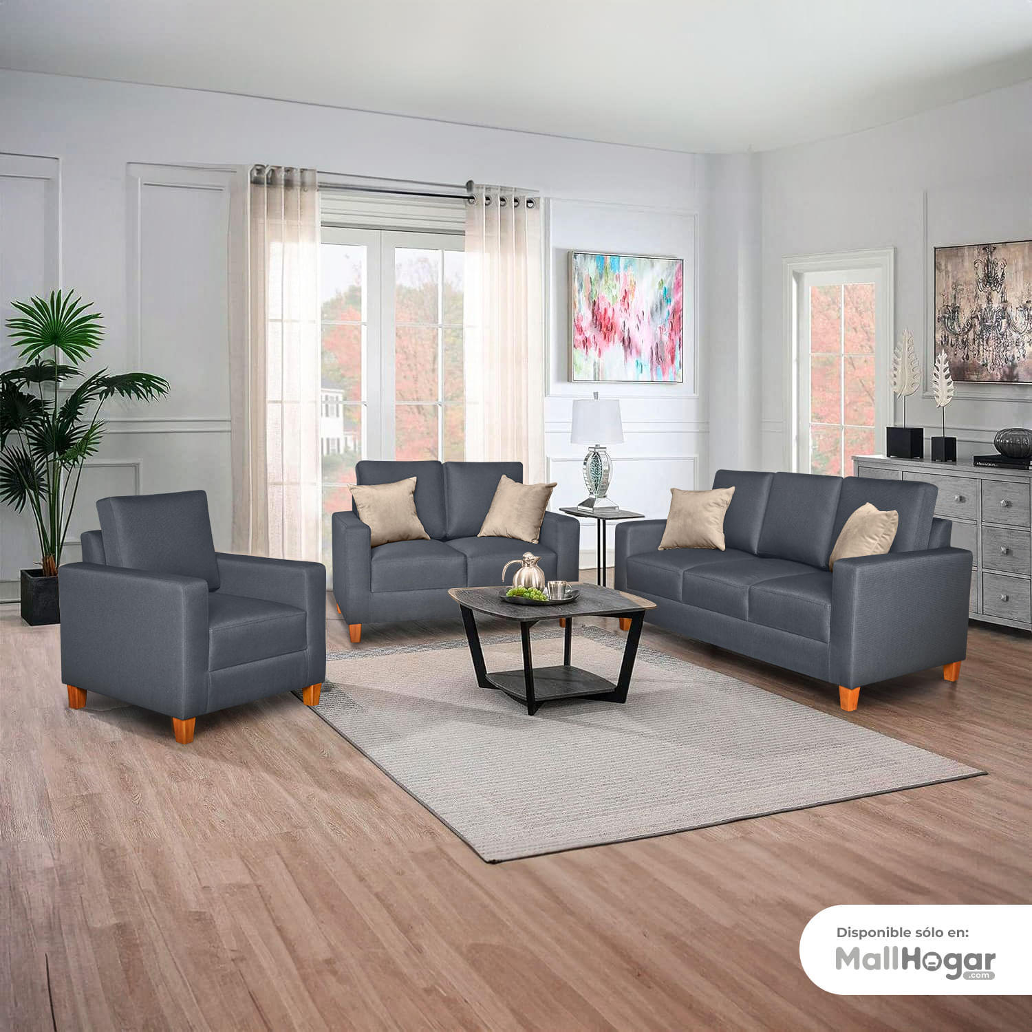 Juego de Sala Milan 3-2-1 - Gris oscuro