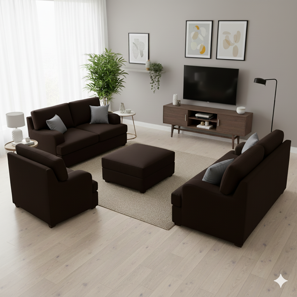 Juego de Sala Athina + Banqueta – Chocolate