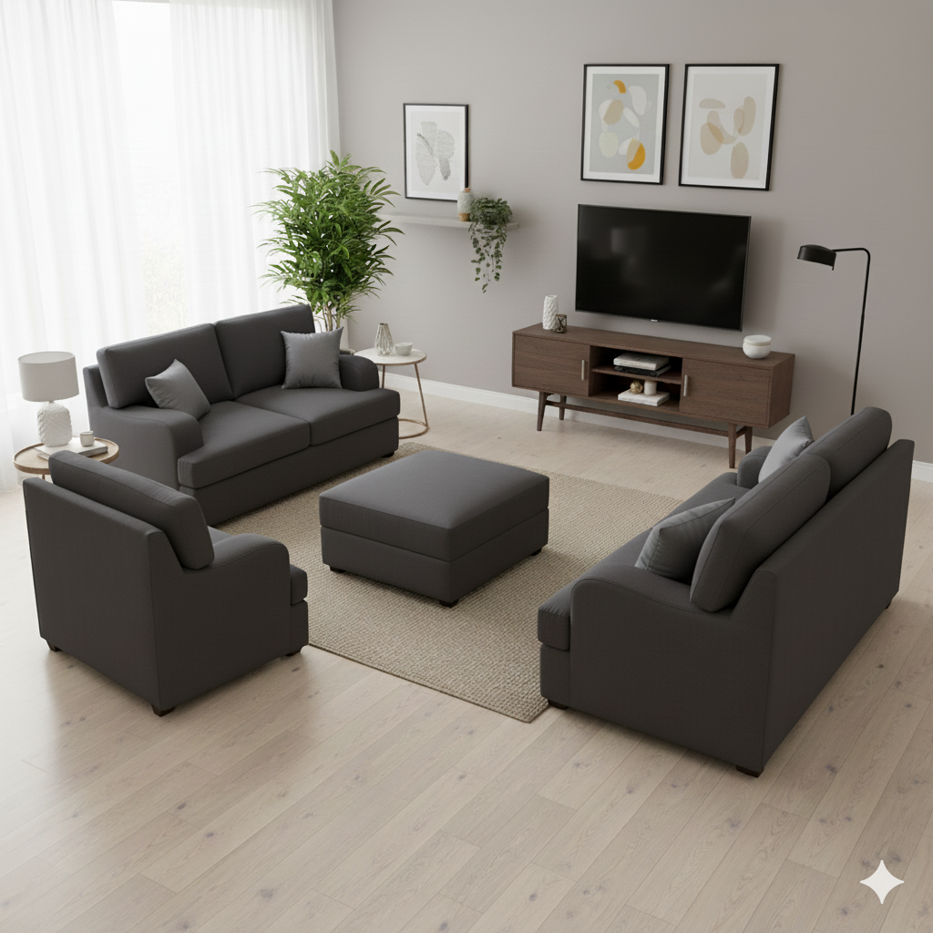 Juego de Sala Athina +Banqueta – Gris oscuro