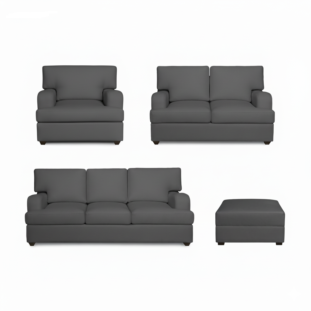 Juego de Sala Athina +Banqueta – Gris oscuro