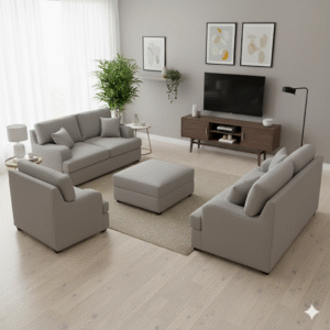 Juego de Sala Athina + Banqueta - Gris Plata