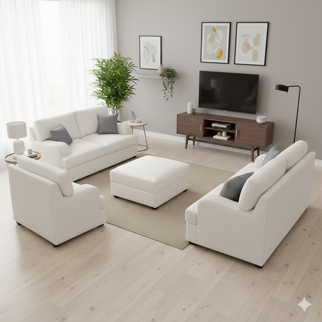 Juego de Sala Athina 3-2-1+ Banqueta – Ivory