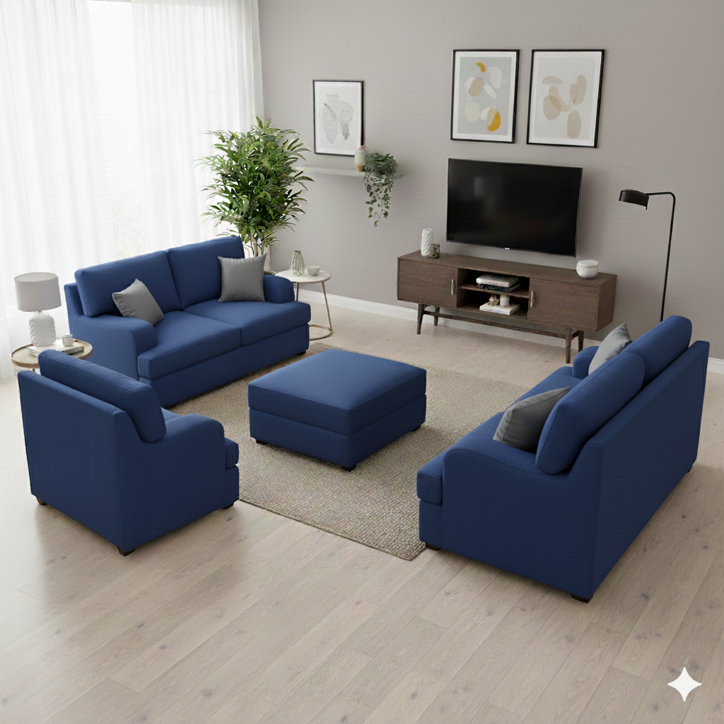 Juego de Sala Athina 3-2-1 + Banqueta – Azul