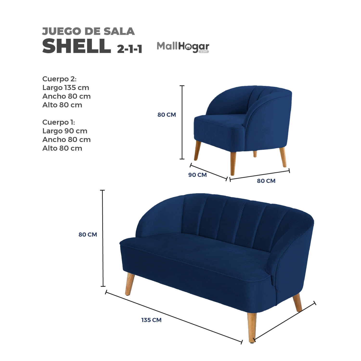 Juego de Sala Shell 2-1-1- Azul