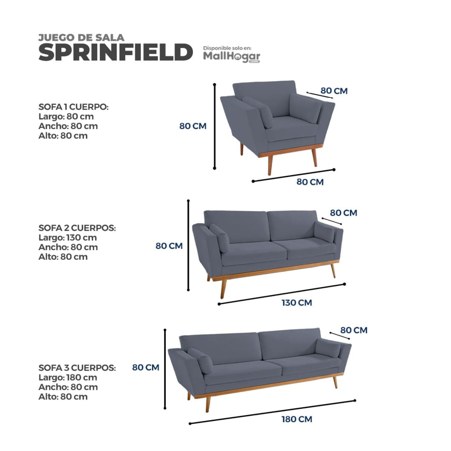 Juego de Sala Sprinfield 3-2-1 – Gris oscuro