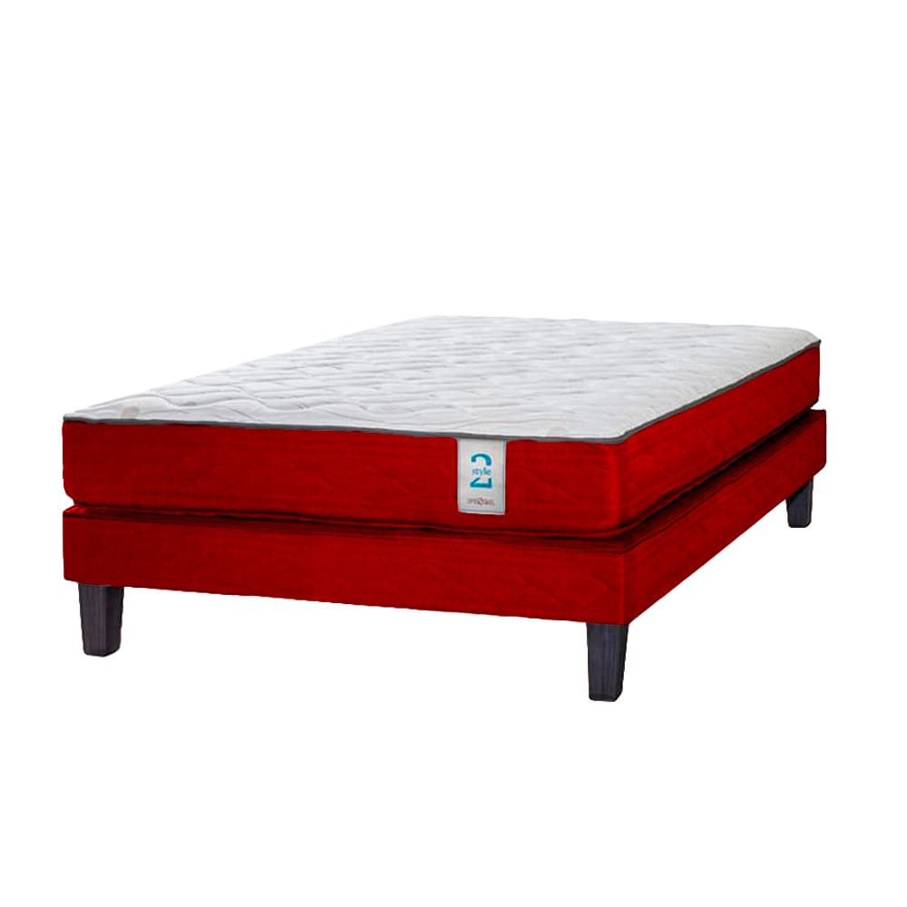 Box Tarima + Colchón Style 2 2 Plazas - Rojo Cardenal