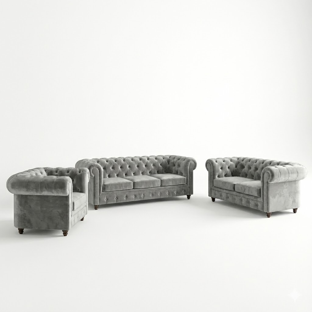 Juego de Sala Chester 3-2-1 – Gris Plata