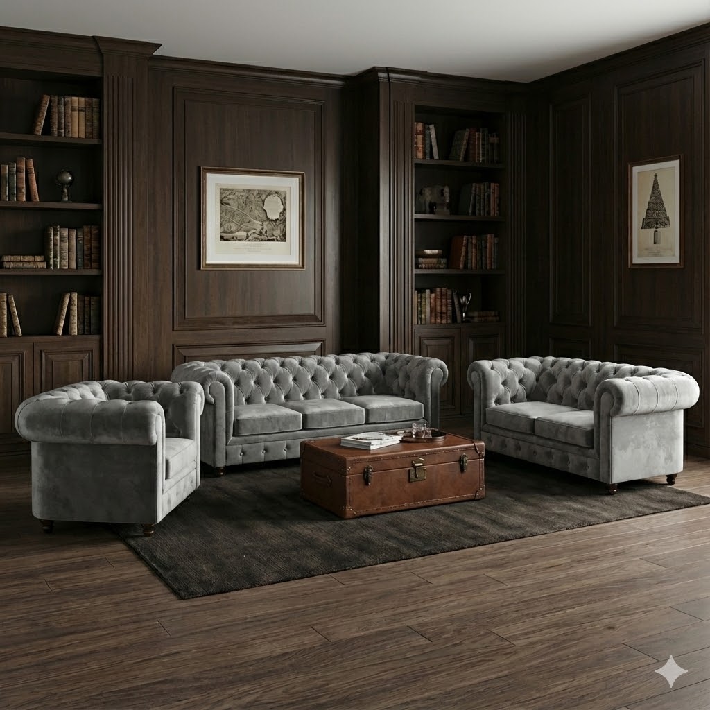 Juego de Sala Chester 3-2-1 – Gris Plata