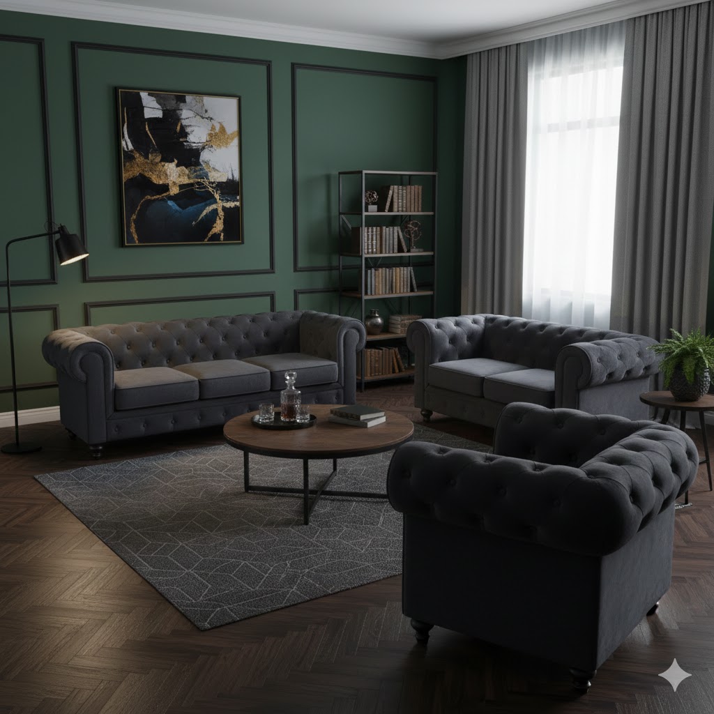 Juego de Sala Chester 3-2-1 – Gris oscuro