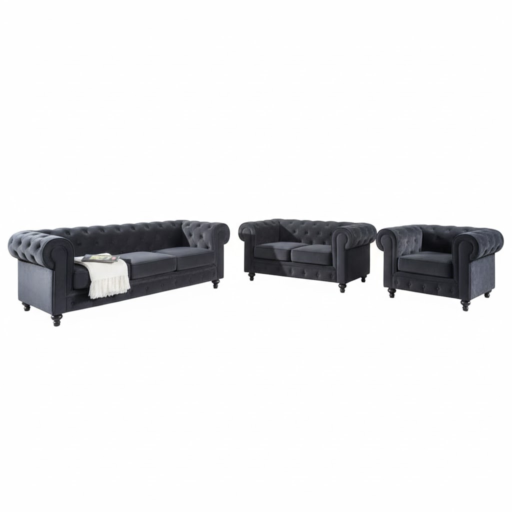 Juego de Sala Chester 3-2-1 – Gris oscuro