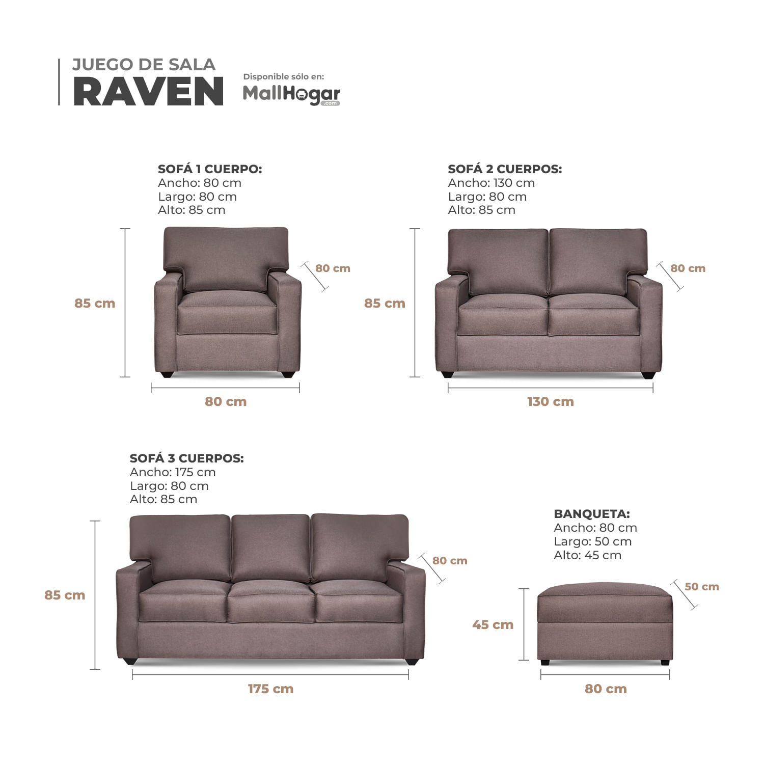Juego de Sala Raven + Banqueta – Chocolate