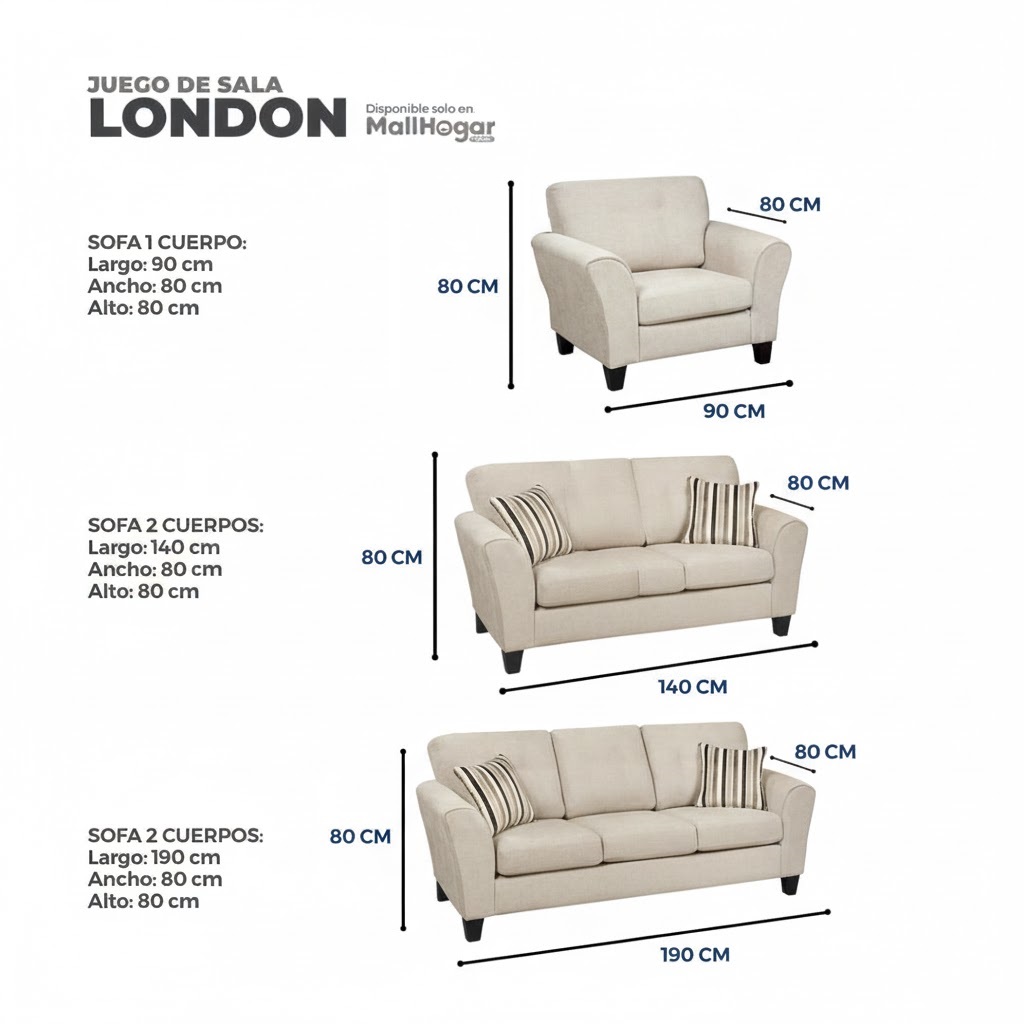 Juego de Sala London 3-2-1 – Beige Claro