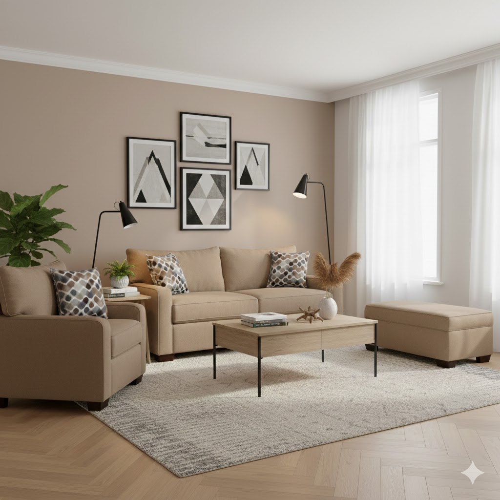 Juego de Sala Raven 2-1 + Banqueta – Beige Oscuro