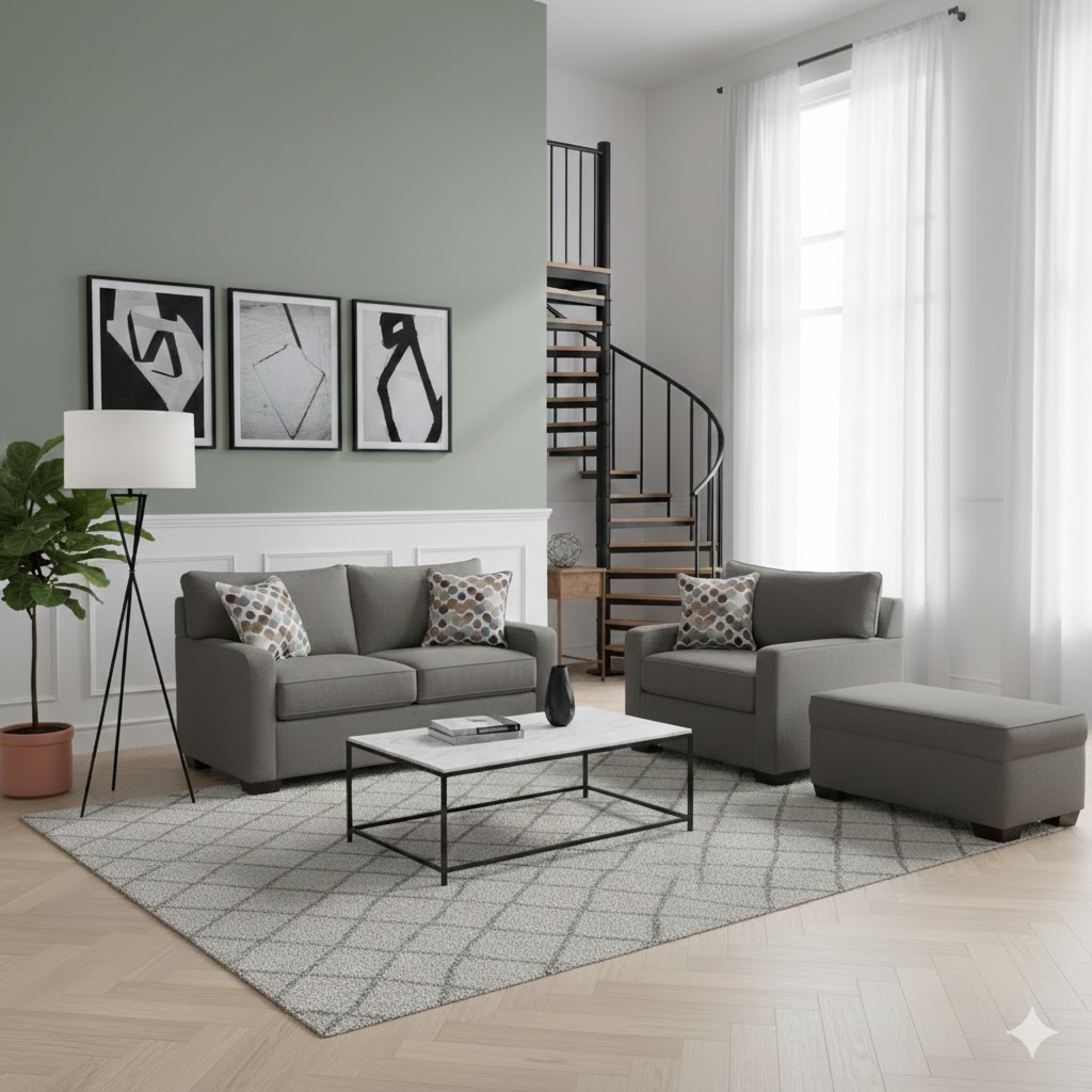 Juego de Sala Raven 2-1 + Banqueta – Gris oscuro