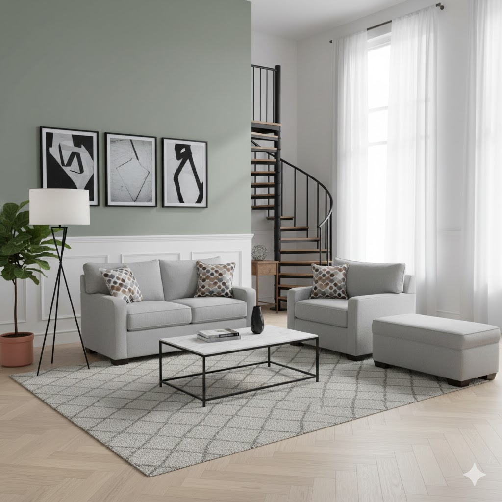 Juego de Sala Raven 2-1 + Banqueta – Gris Plata