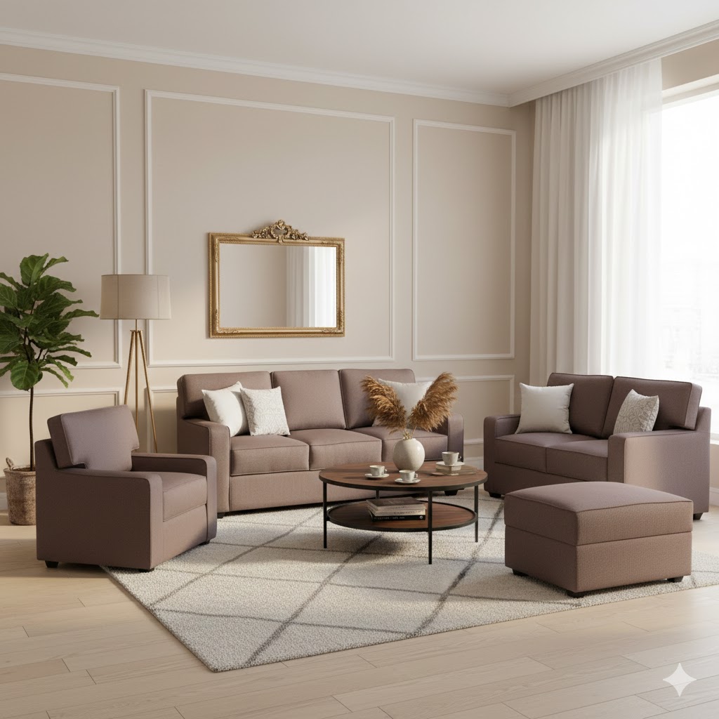 Juego de Sala Raven + Banqueta – Chocolate