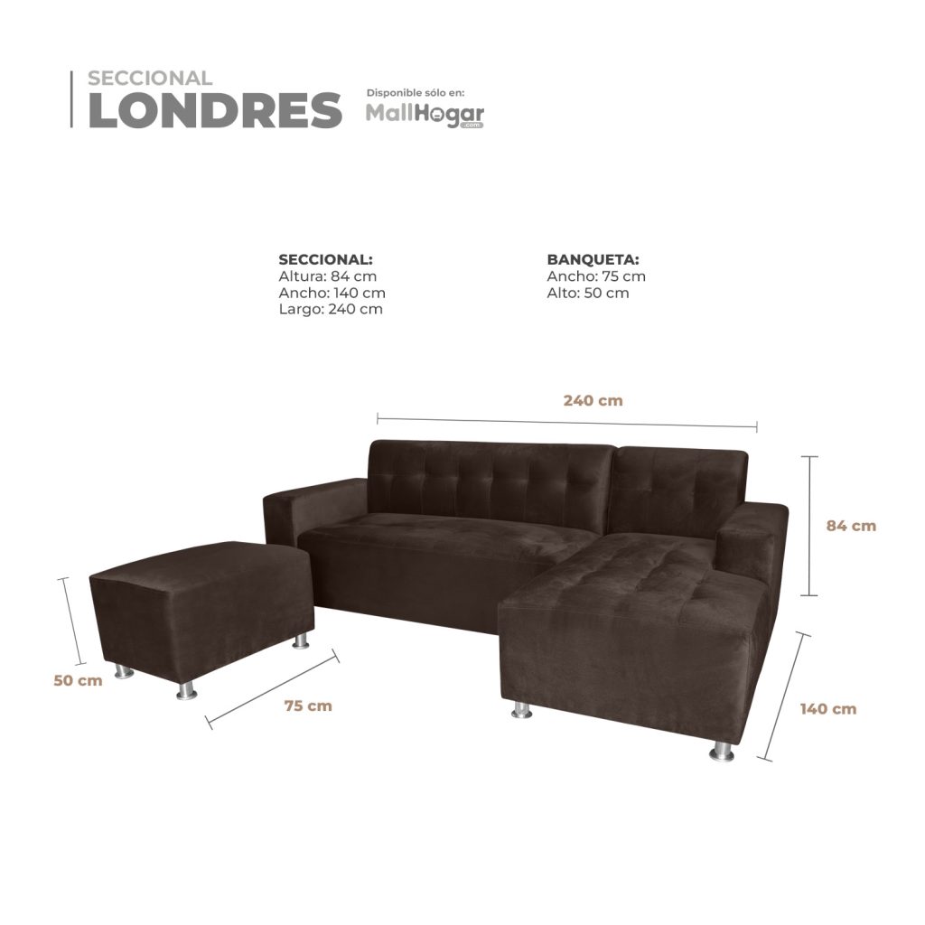 Seccional Londres Derecho + Banqueta – Chocolate