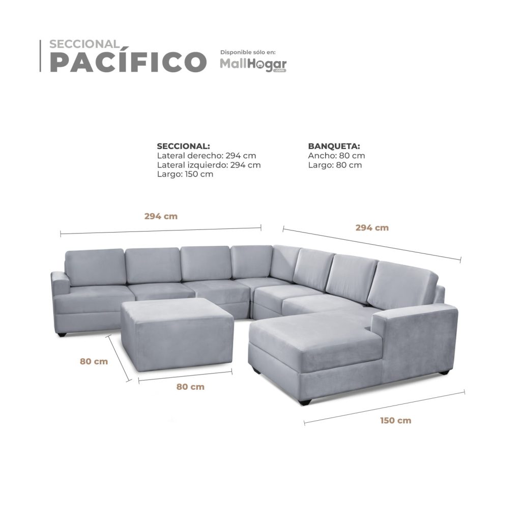 Seccional Pacífico Derecho + Banqueta – Gris