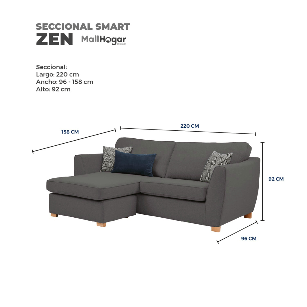 Seccional Smart Zen Reversible – Gris Oscuro