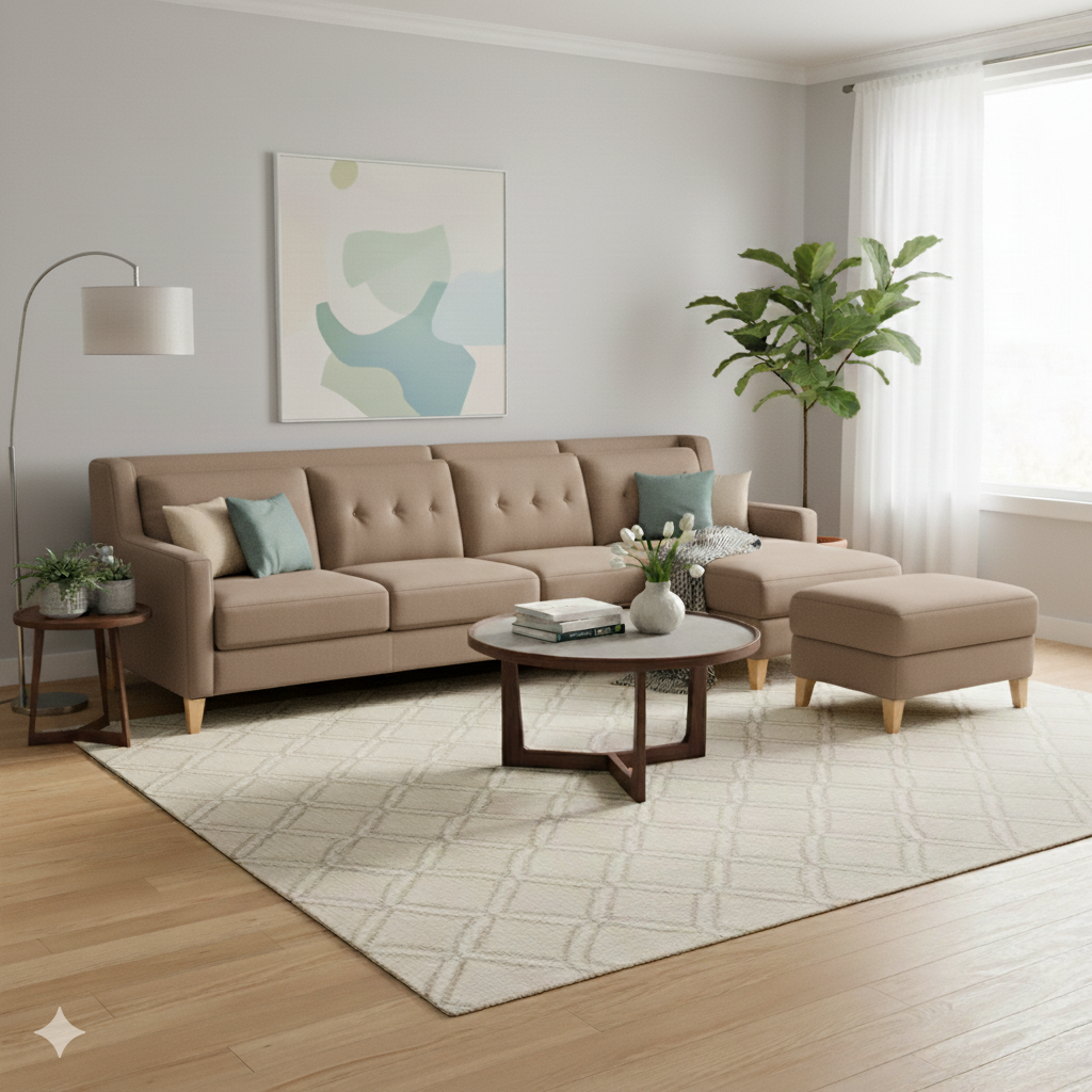 Seccional Diana Derecho + Banqueta – Beige