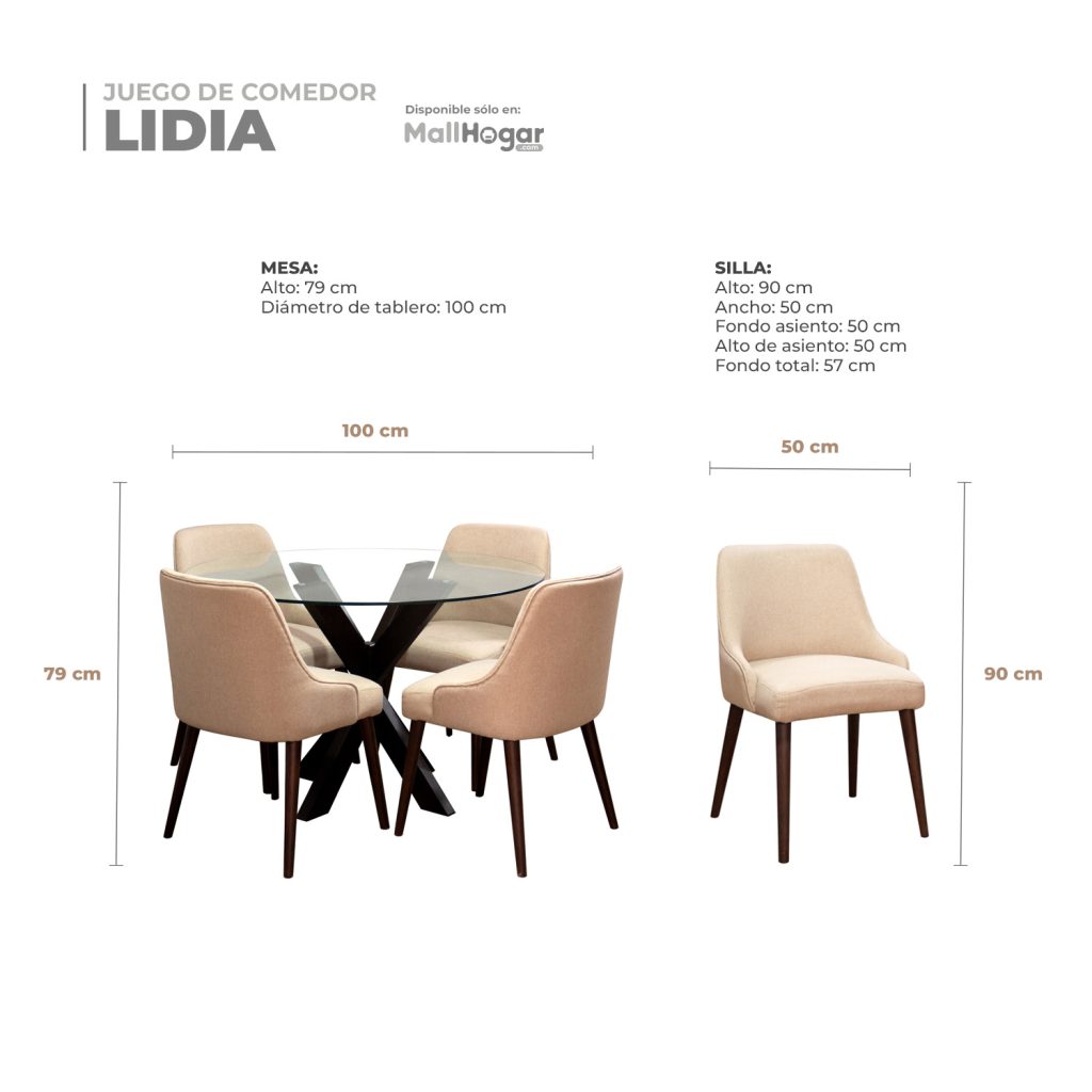 Juego de comedor Lidia 4 Sillas – Beige