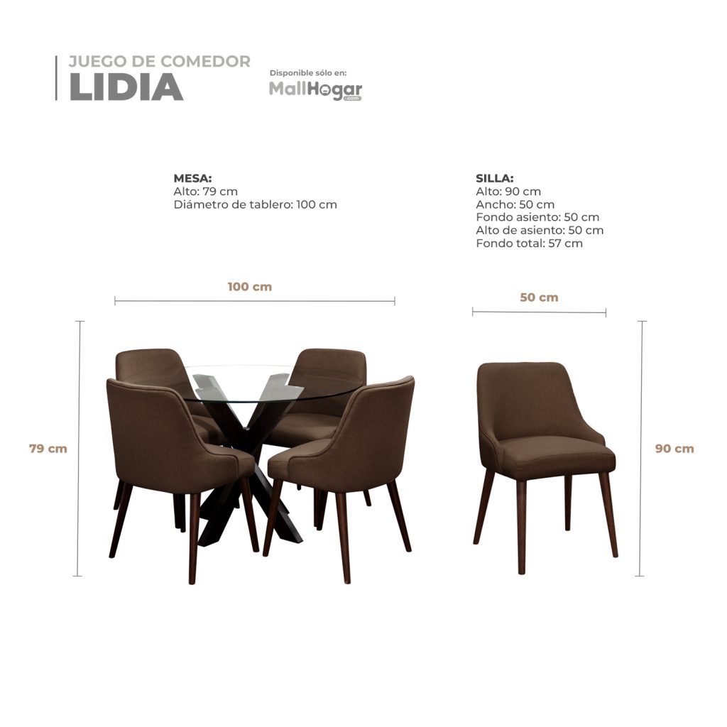 Juego de comedor Lidia 4 Sillas – Chocolate