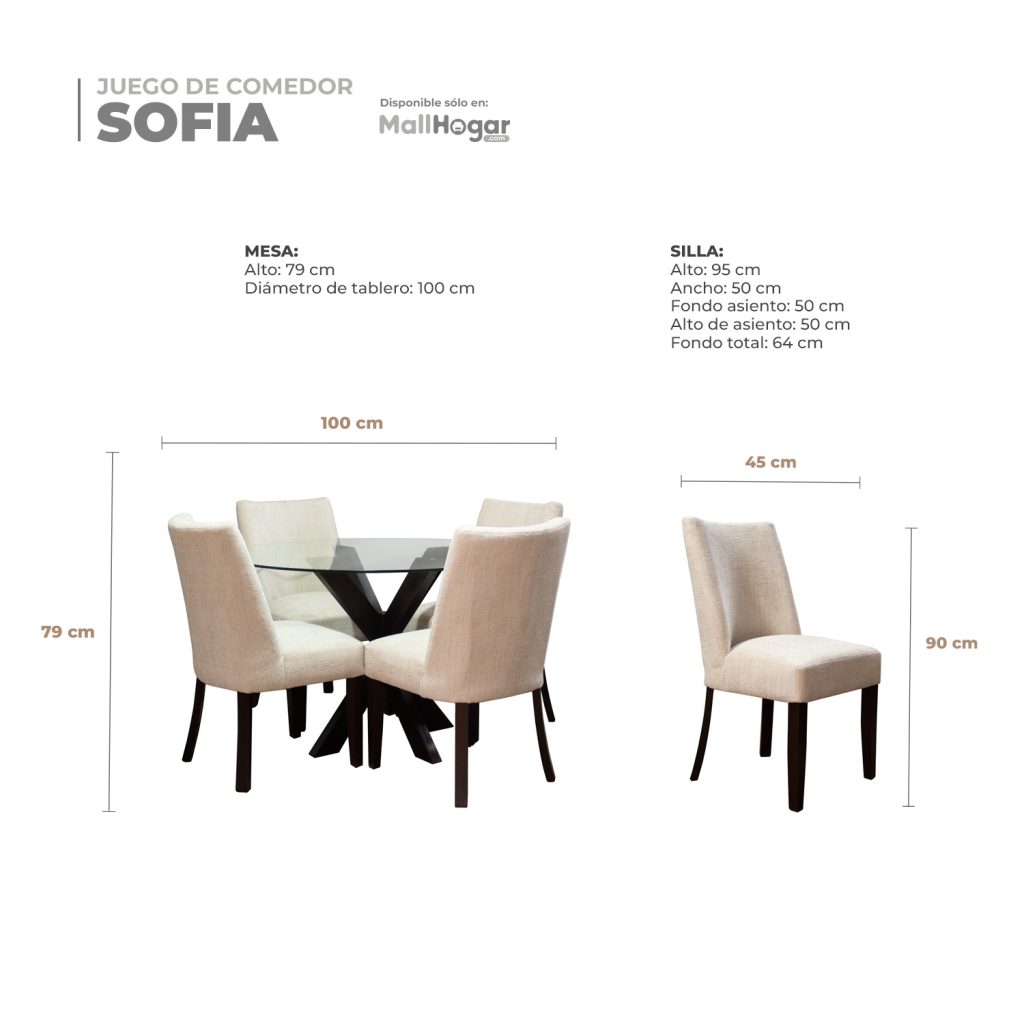 Juego de comedor Sofia 4 Sillas – Ivory