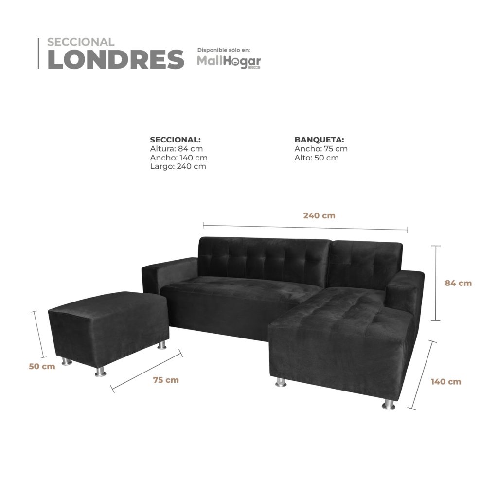 Seccional Londres Derecho + Banqueta – Negro