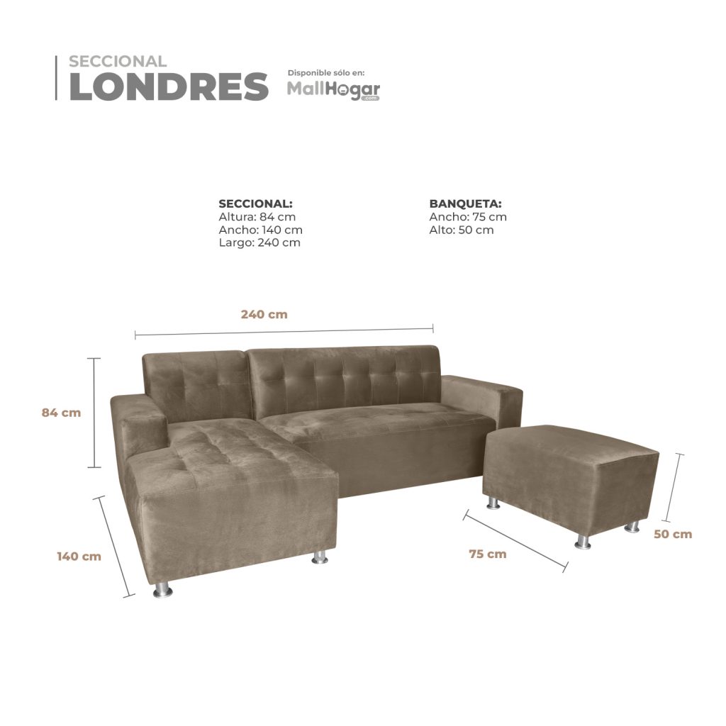 Seccional Londres Izq + Banqueta – Beige