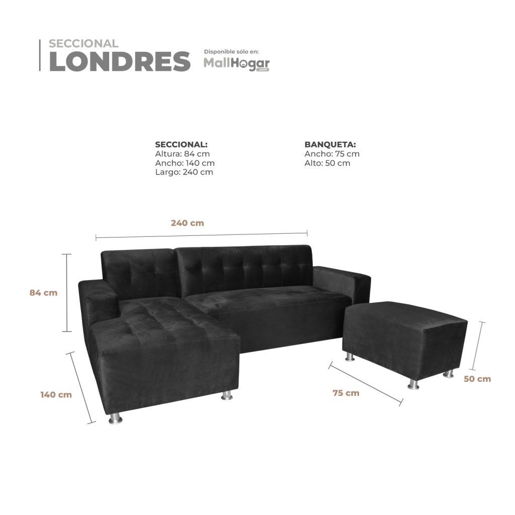 Seccional Londres Izq + Banqueta – Negro