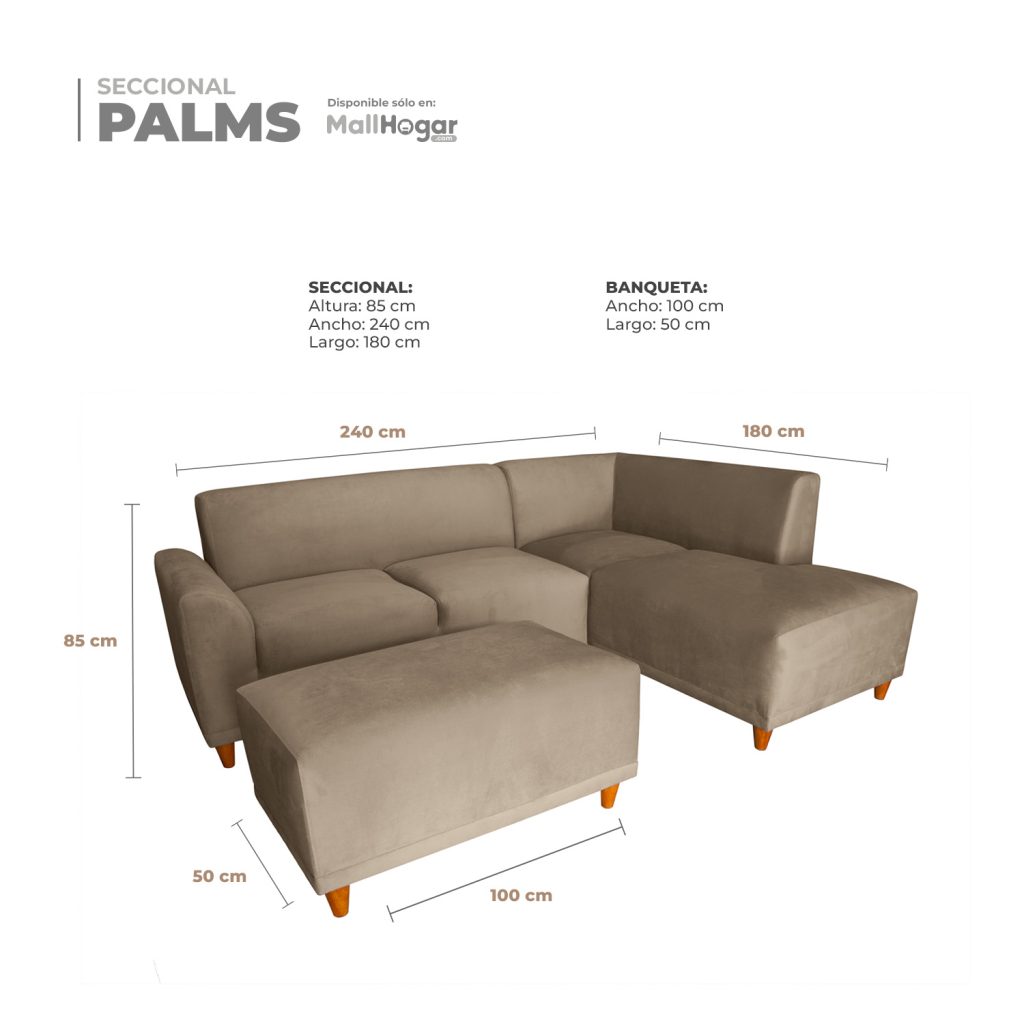 Seccional Palms Derecho + Banqueta – Beige