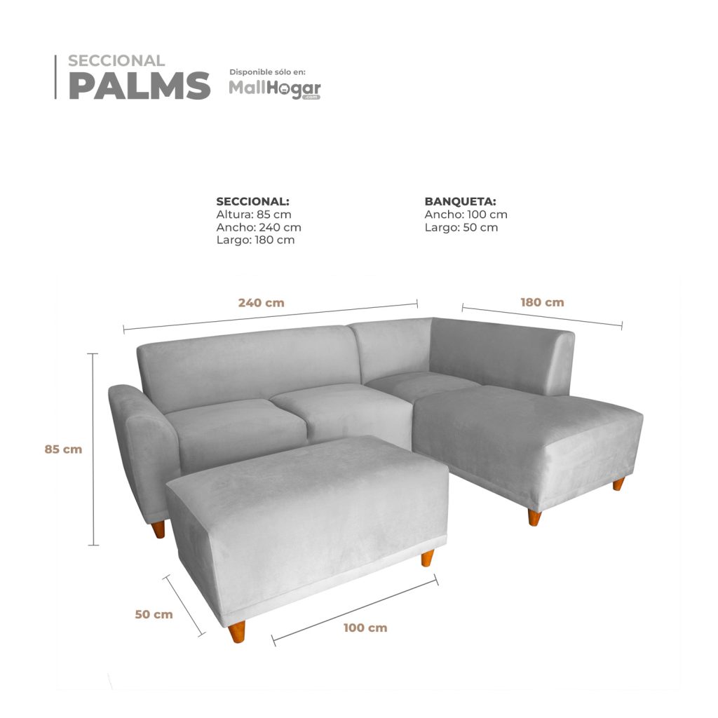 Seccional Palms Derecho + Banqueta – Gris