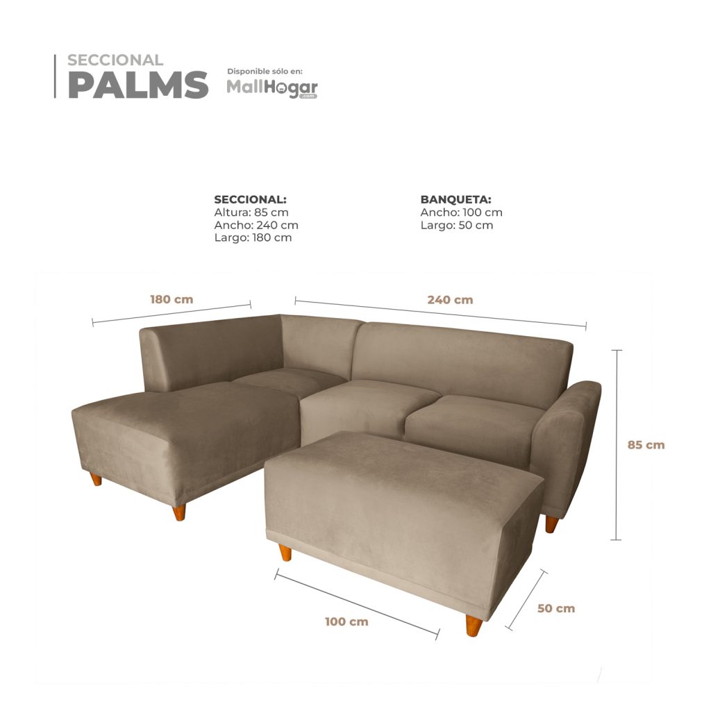 Seccional Palms Izquierdo + Banqueta – Beige
