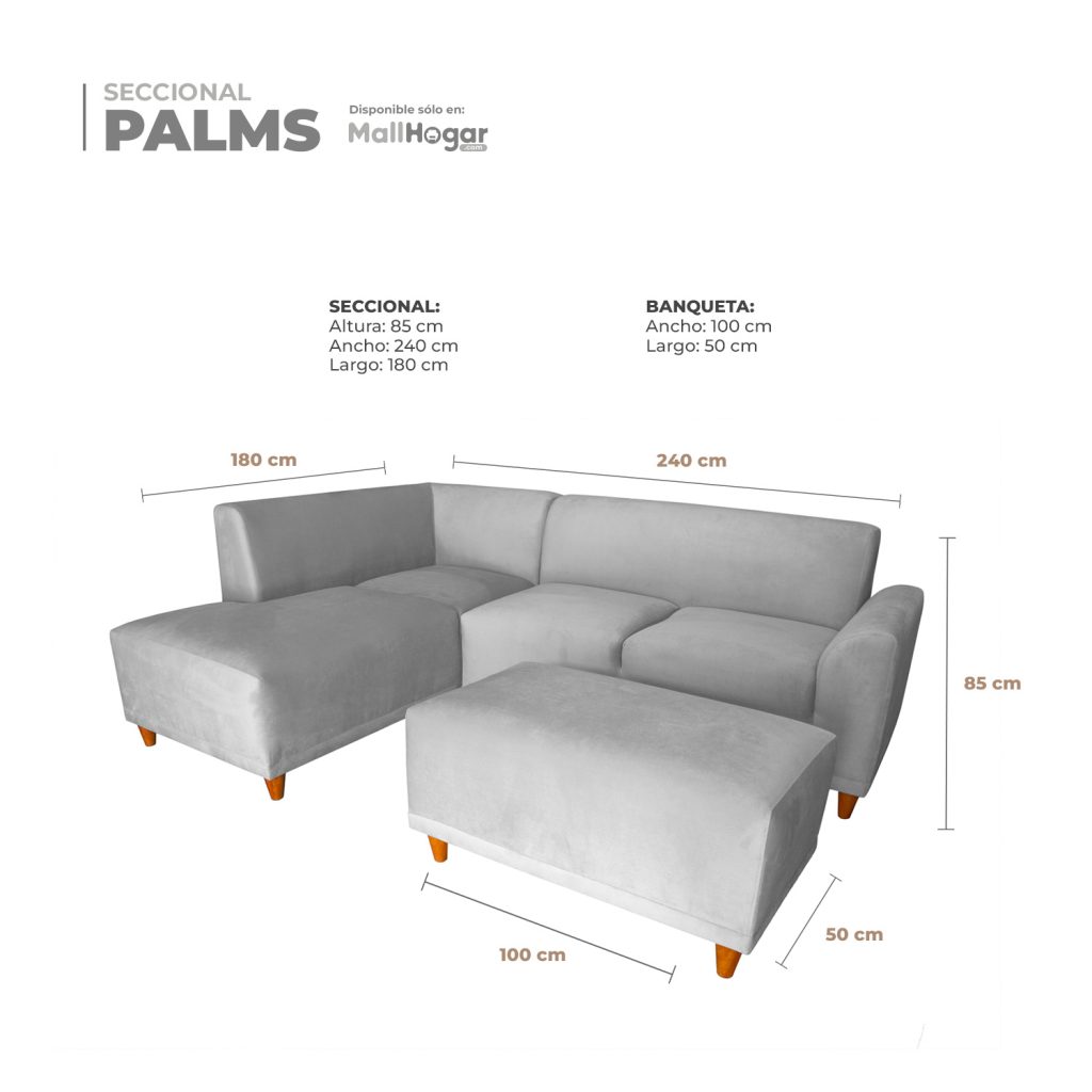 Seccional Palms Izquierdo + Banqueta – Gris
