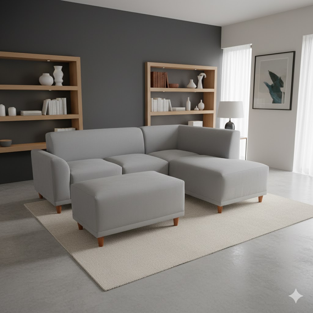 Seccional Palms Derecho + Banqueta – Gris