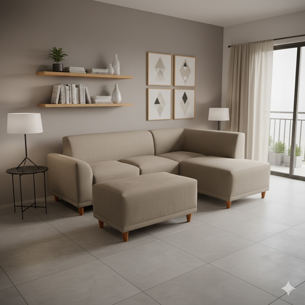 Seccional Palms Derecho + Banqueta – Beige